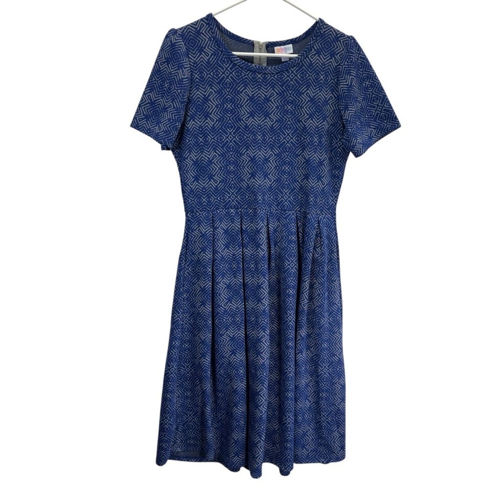 Lula Rue Blue Geometric Pattern Dress Size L